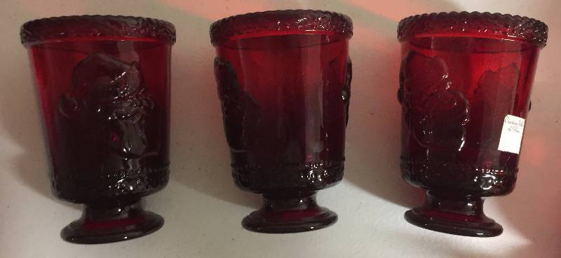 lot 1247 image: Three Glasses Creative Gifts of Glass Deep Ruby Red Color 4 Inches Tall