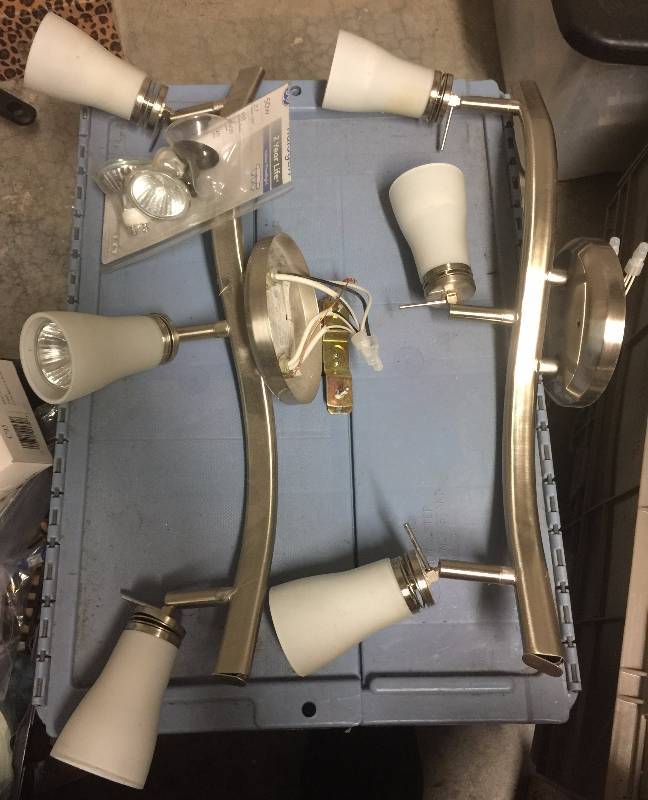 lot 1263 image: Two 3-Light Stainless Steel Lighting Fixtures Adjustable wLight Bulb Refills
