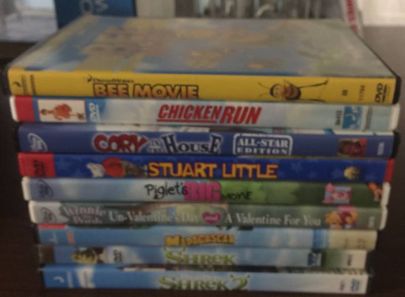lot 1270 image: Lot of Nine Childrens Movies DVDs Lot Shrek Shrek 2 Bee Movie Disney All Pictured