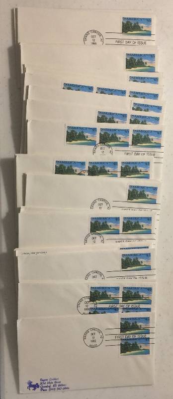 lot 1287 image: 106 Total Stamps America 45 Cent Stamps First Day of Issue Postmarked Oct 12 1990