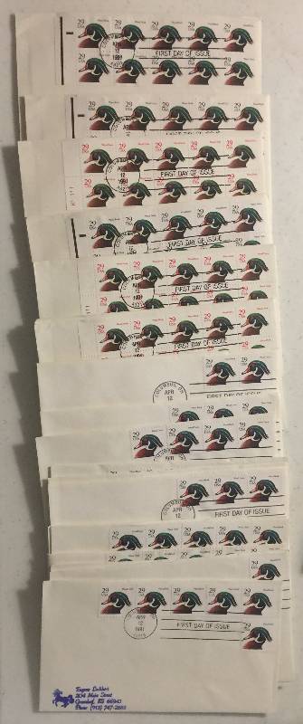 lot 1288 image: 154 Total Stamps Duck Head 29 Cent Stamp Postmarked First Day of Issue Apr 12 1999