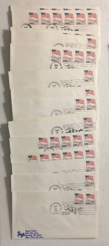 lot 1291 image: 46 Total Stamps American Flag Mount Rushmore First Day of Issue Postmarked Mar 29, 1991 29 Cent Stamps
