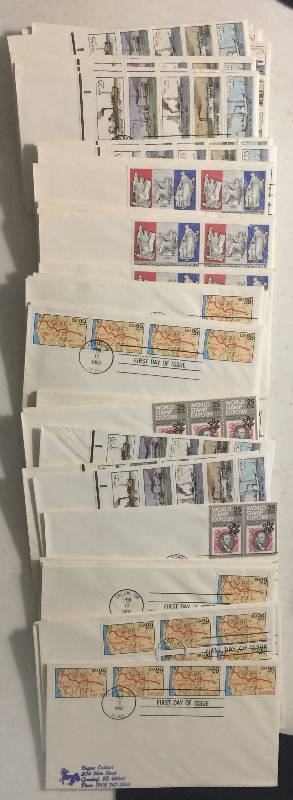 lot 1298 image: 158 Total Stamps First Day of Issue Postmarked Stamps Oregon Trail Lincoln Steam Ships and more 1989-1993