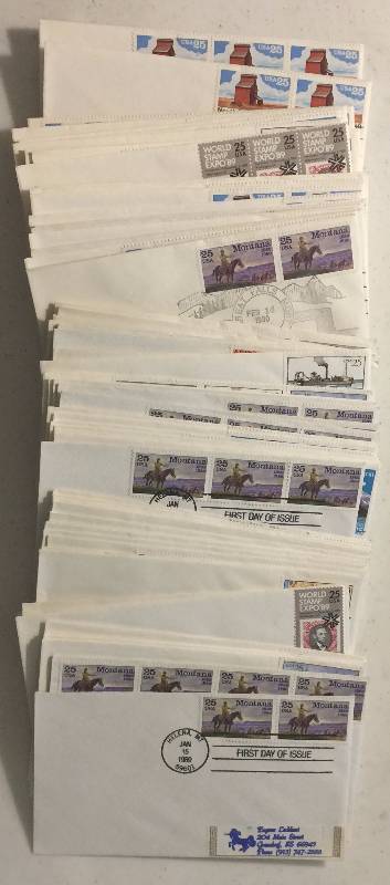 lot 1299 image: 184 Total Stamps First Day of Issue Stamps 1988-1990 Montana Lincoln Statehood A. Phillip Randolph & More 25-29 Cent Stamps