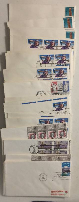 lot 1300 image: 211 Total Stamps First Day of Issue Postmarked Stamps 1989-1991 Random DatesRandom Values Lincoln Roses, Ships, More