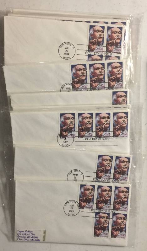 lot 1303 image: 38 Total Stamps Toscanini First Day of Issue Mar 25 1989 Postmark New York, NY 10199 Sealed in Packages