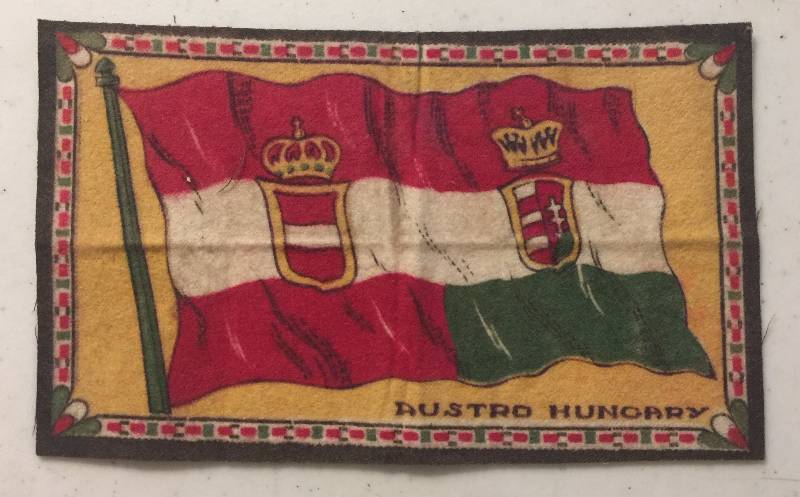 lot 815 image: Original 1910 Austria Hungary Flag Felt Blanket Tobacco or Cigar Insert 4x6 inches Over 100 Years Old