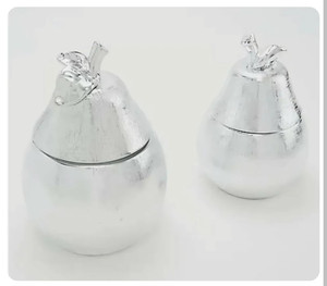 lot 49228 image: Compass Home Set of 2 Porcelain Pear Shaped Jars Small and Large, Silver