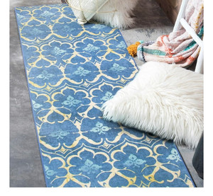 lot 49259 image: My Magic Carpet Machine Washable Runner Rug, Leilani Damask Blue 2.5 X 7.