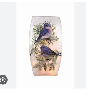 lot 49263 image: Lighted Winter Bluebird Vase