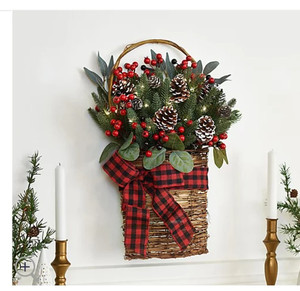 lot 49264 image: Home Reflections 19 inch Illuminated Hanging Greenery Basket.