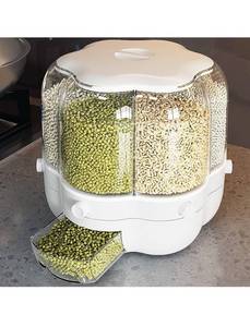 lot 49944 image: XIYAO 28lb Rice and Grain Storage Container, 360 degree Rotating Food Dispenser Measuring Cylinder with Lid Moisture Resistant.