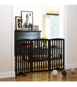 lot 49950 image: Everly Home Three Panel Pet Gate, 36 Inches, Walnut