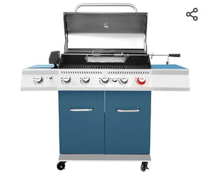 lot 49960 image: Royal Gourmet 5-Burner BBQ Cabinet Style Propane Gas Grill with Rotisserie Kit, Model GA5403B