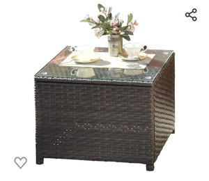 lot 49962 image: XIZZI Rattan Patio Coffee Table with Glass Top, Brown