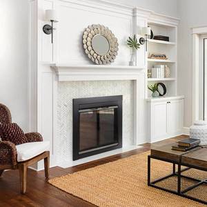 lot 49965 image: Pleasant Hearth Alsip Cabinet Fireplace Screen and Glass Doors - Black and Sunlight Nickel, Fits Fireplace Openings, 36-inches - 43-inches&nbsp W x 25.5-inches - 32.5-inches H.