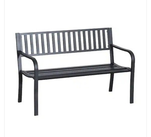 lot 49972 image: Outsunny 50 in. Slatted Outdoor Decorative Metal Patio Garden Park Bench, Black