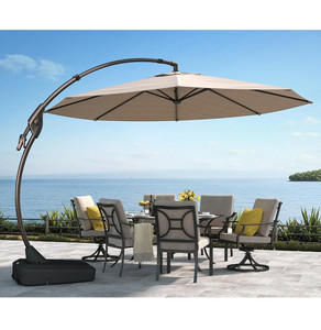 lot 49976 image: Grand patio Deluxe NAPOLI Patio Umbrella, Curvy Aluminum Cantilever Umbrella with Base, Champaign, 11