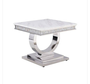lot 49978 image: Zander Rectangular White Printed Faux Marble and Mirrored Silver Square Marble End Table