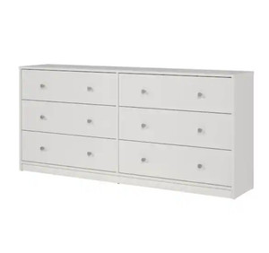 lot 49982 image: Tvilum Portland 6-Drawer Double Dresser in White 26.89 in. H x 56.34 in. W x 12.46 in. D, Retail $220.25