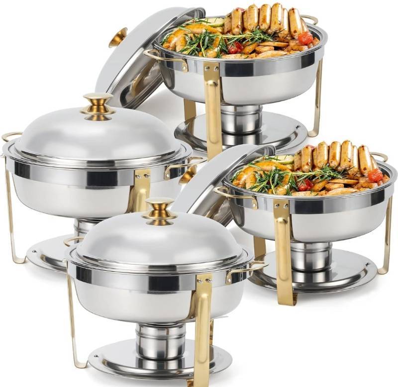 Set Of 4 Round Chafing Dish Food Warmer Tray Buffet Catering Stainless  Steel