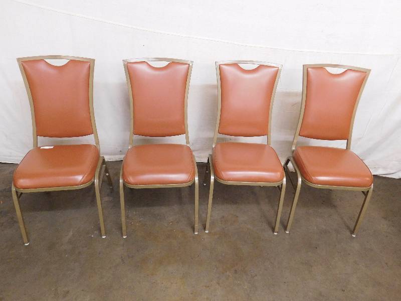 lot 216D image: Lot of 4 Stackable Metal Chairs wVinyl Back and Seat