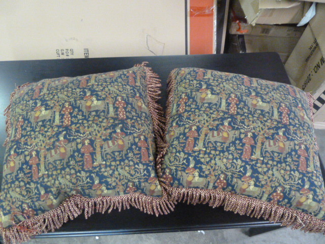 lot 197 image: MATCHING MEDIEVAL PRINT PILLOWS
