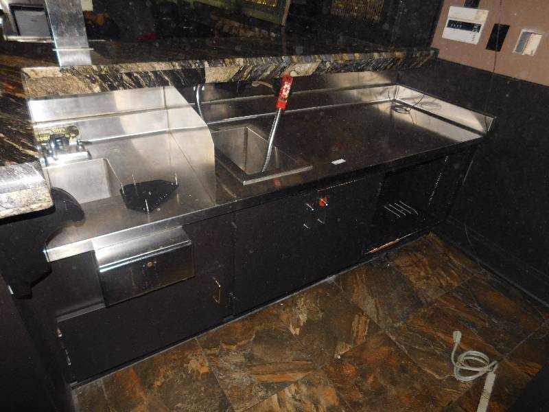 lot 104 image: Wood Cabinet With Stainless Steel Top WIth SInk