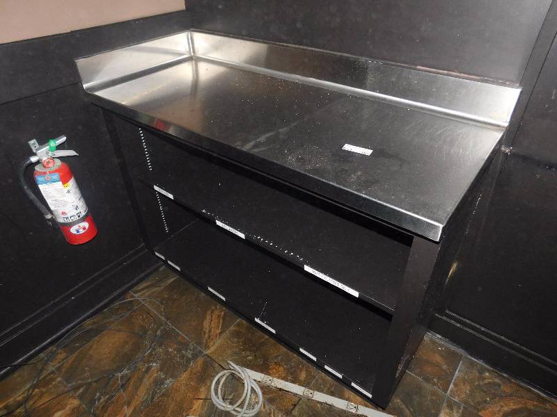lot 105 image: Wood Cabinet WIth Stainless Steel Top WIth SInk