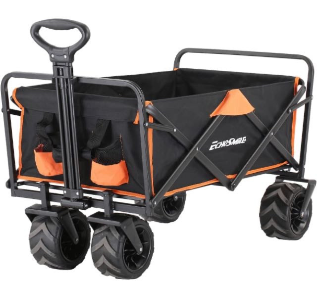 EchoSmile Heavy Duty 350 Lbs Capacity Collapsible Wagon, Outdoor Folding  Camping Grocery Portable Utility Cart, Adjustable Rolling Carts, All  Terrain Sports Beach Wagon with Big Wheels