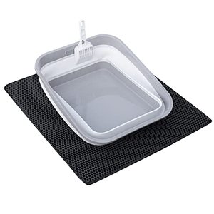 lot 1925 image: KAQUMAO Low Profile Senior Cat Litter Box Kit, Low Entry Cat Litter Box for Arthritic Cat, Handicap Disabled Cats, Sick Frail Cats, Older Feeble Cats,with Cat Litter Mat (Soft Grey)
