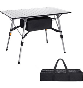 lot 1940 image: Moosinily Folding Camping Table 3 Feet Adjutable Height Aluminum Camp Table with Rollup Tabletop Oxford Organizer Lightweight Portable Table for Outdoor Picnic Beach Cooking Backyards BBQ Silver