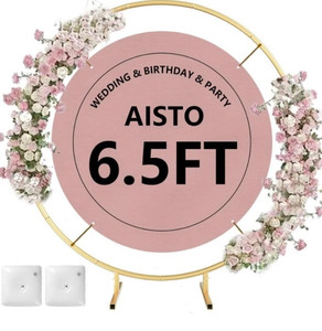 lot 1941 image: isto Round Backdrop Stand Arch Balloon Golden Metal Circle Garland Frame with Base for Wedding Birthday Party Baby Shower Graduation Decoration (6.5FT)
