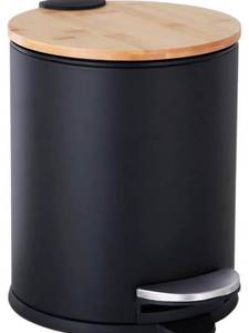 lot 1950 image: SIDIANBAN Small Bathroom Trash Can with Bamboo Lid Soft Close and Foot Pedal, 1.3Gal5L Round Garbage Can with Removable Inner Wastebasket for Bedroom, Powder Room, Craft Room, Office, Kitchen (white)