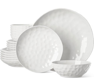 lot 1962 image: HOMBENE Large Dinnerware Set 18 Piece Service for 6, Porcelain Plates and Bowls Sets, High-fired at 2372°F, White Dishes Set Ceramic