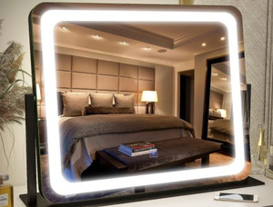 lot 1976 image: FENNIO Vanity Mirror with Lights 22x19,LED Lighted Makeup Mirror,Large Makeup Mirror with Lights,Touch Screen with 3-Color Lighting,Led Mirror Makeup,Dimmable,for Vanity Desk Tabletop,Bedroom
