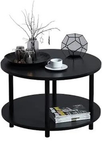 lot 1986 image: Acllkswx 36 Black Round Coffee Table��2-Tier Coffee Table for Living Room�� Modern Design Black Coffee Tables with Rustic Wood Desktop & Sturdy Metal Legs for Living Room Balcony Office