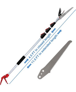 lot 1987 image: Mesoga 4.5-11.5 FT 4 Sections Extendable Tree Trimmers with Handle Adjustment, Cut and Hold Pruners, Long Reach Pole Saw Pruning Shears, Branch Loppers Garden Bypass Clippers, Telescopic Fruit Picker
