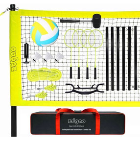 lot 1988 image: G&S Volleyball and Badminton Set for Backyard and Outdoors with Easy Set-up Volleyball Net  4 Pro Badminton Rackets  Carrying Bag  Volleyball  Ball Pump, Complete Bundle