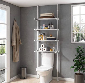 lot 1989 image: ALLZONE Over The Toilet Storage, Tall Bathroom Organizer, 4-Tier Adjustable Shelves for Small Room, Saver Space, 92 to 116 Inch Tall, White