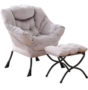 lot 2003 image: LITA Modern Lazy Chair with Ottoman, Accent Contemporary Lounge Chair Leisure Upholstered Sofa Chair Set with Armrests and a Side Pocket, Reading Chair for Living Room & Bedroom, Light Grey