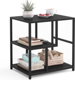 lot 2015 image: LINSY HOME End Table, Side Table with 3-Tier Open Storage Shelves, Industrial Beside Table, Nightstand for Living Room, Bedroom, Balcony, and Office, Easy to Assembly, Black