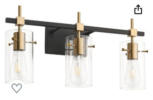 lot 2029 image: SOLFART Vintage Vanity Light Bathroom Light Fixture Over Mirror for Bath Glass Shade Light Black and Bronze Modern Style 3 Lights