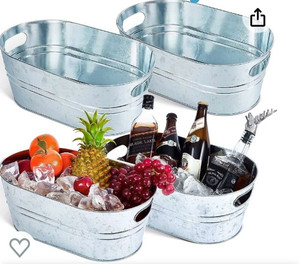 lot 2037 image: 4 Pcs 4 Gallon Galvanized Metal Ice Buckets Beverage Tubs for Parties Large Drink Tin Bins for Beer Wine Champagne Cocktail Cooler for Rustic Mimosa Bar Supplies (Silver,Classic)