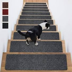 lot 2039 image: Antdle Stair Treads Non-Slip Carpet Indoor Set of 16 30x8inch Grey Carpet Stair Treads for Wooden Steps self Adhesive Peel and Stick Stair treads Mats