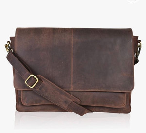 lot 2043 image: Leather Messenger Bag for Men and Women (no strap, damaged where strap would be)