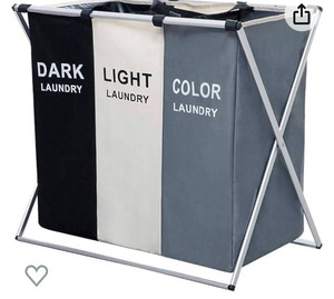lot 2044 image: Nicesail 3 Section Laundry Basket Printed Dark Light Color, Foldable HamperSorter with Waterproof Oxford Bags and Aluminum Frame, Washing Clothes Storage for Home, Dormitary Multicolored