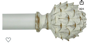 lot 2055 image: Meriville 1-Inch Diameter Single Window Treatment Curtain Rod, Artichoke Finial, 84-inch to 120-inch Adjustable, Weathered White finish