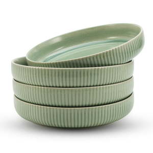 lot 2062 image: American Atelier Large Pasta Bowls Set of 4-40 oz Microwave and Dishwasher Safe Wide Shallow Stoneware Salad Bowl Set Plates for Serving Dinner Kitchen and Eating Sage Green