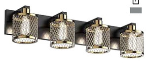 lot 2072 image: PHIXART Bathroom Lighting Fixtures Over Mirror 28 inch Vanity Light Fixtures Bronze Vintage Meshy Lantern Design E26 Base Socket Wall Lamp (4 Lights)